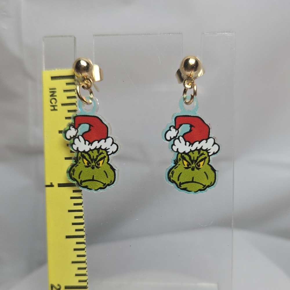 🚨Holiday Grinch Earrings with Santa Hat